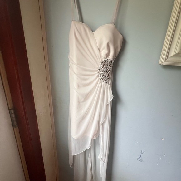 Crystal Doll White Asymmetrical Dress with Embellishment - Picture 1 of 8